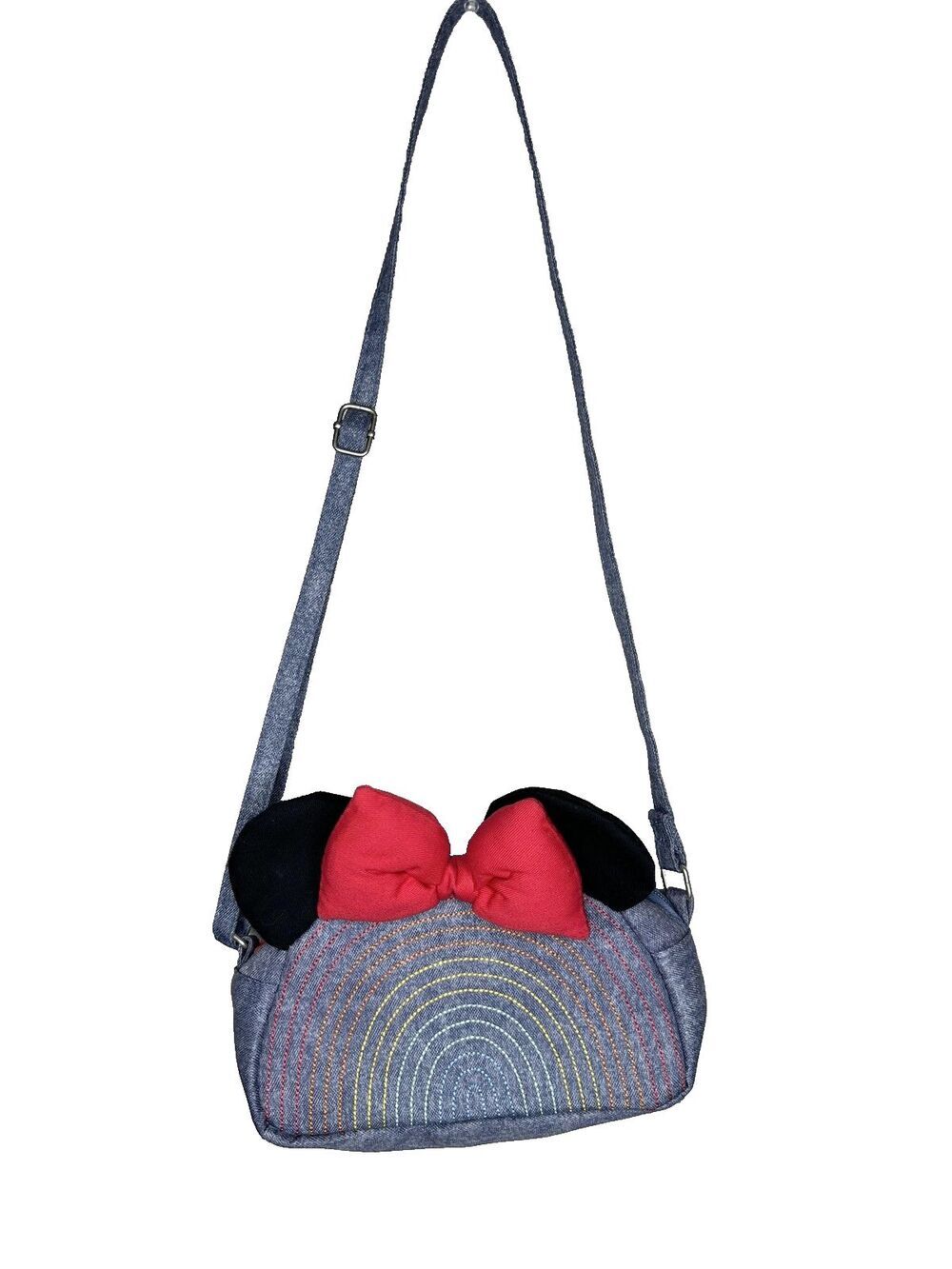 Disney Store Minnie Mouse Crossbody Bag Girls Denim Rainbow Ears Bow One Size